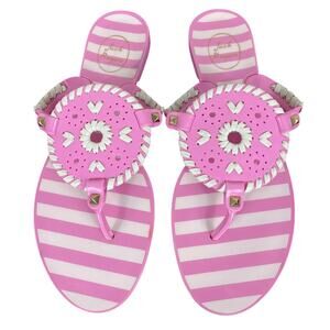 Jack Rogers Georgica Jelly Sandal Pink & White Striped Size 8 Flip Flop Beachy